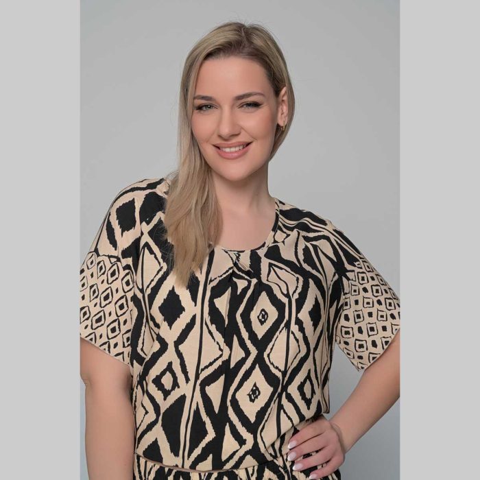 Gomore Μπλούζα Εκρού Με Μαύρο Μοτίβο Γυναικεία Κοντομάνικη All Day - 52249-BC - Image 3