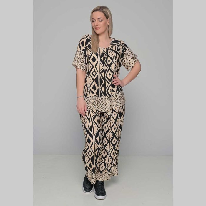 Gomore Μπλούζα Εκρού Με Μαύρο Μοτίβο Γυναικεία Κοντομάνικη All Day - 52249-BC - Image 4