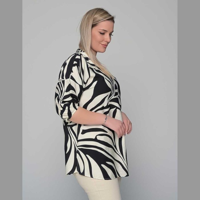 Gomore Πουκαμίσα Ασπρόμαυρη Γυναικεία Με Γιακά Και Ντεκολτέ Τρουακαρ All Day - 52343-BC - Image 3