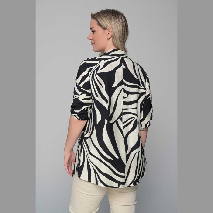 Gomore Πουκαμίσα Ασπρόμαυρη Γυναικεία Με Γιακά Και Ντεκολτέ Τρουακαρ All Day - 52343-BC - Image 4