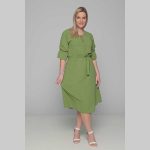 Gomore Φόρεμα Λαχανί Γυναικείο Midi Εβαζέ Με Ζώνη Τρουακαρ Καθημερινό  - GM-51670 - Image 2