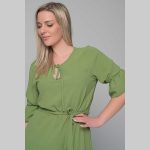 Gomore Φόρεμα Λαχανί Γυναικείο Midi Εβαζέ Με Ζώνη Τρουακαρ Καθημερινό  - GM-51670 - Image 3