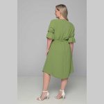 Gomore Φόρεμα Λαχανί Γυναικείο Midi Εβαζέ Με Ζώνη Τρουακαρ Καθημερινό  - GM-51670 - Image 4