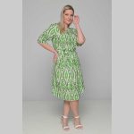 Gomore Φόρεμα Πράσινο Με Εμπριμέ Γυναικείο Midi Εβαζέ Με Ζώνη Τρουακαρ All Day - 52671-GR