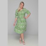 Gomore Φόρεμα Πράσινο Με Εμπριμέ Γυναικείο Midi Εβαζέ Με Ζώνη Τρουακαρ All Day - 52671-GR - Image 2