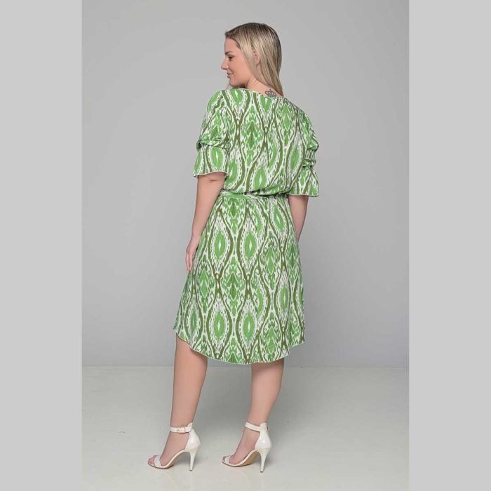 Gomore Φόρεμα Πράσινο Με Εμπριμέ Γυναικείο Midi Εβαζέ Με Ζώνη Τρουακαρ All Day - 52671-GR - Image 3