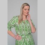 Gomore Φόρεμα Πράσινο Με Εμπριμέ Γυναικείο Midi Εβαζέ Με Ζώνη Τρουακαρ All Day - 52671-GR - Image 4