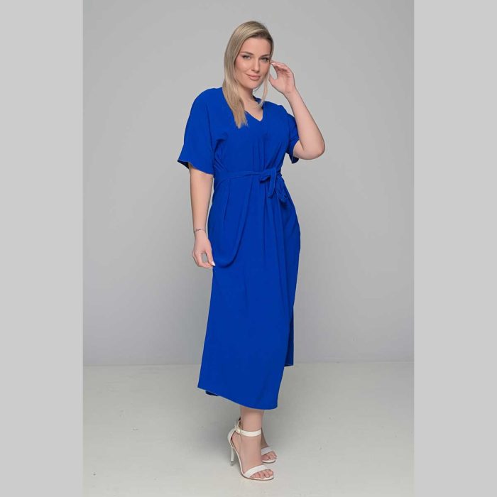 Gomore Φόρεμα Μπλε Ρουά Γυναικείο Μακρύ Εβαζέ Με Ζώνη Κοντομάνικο All Day - GM-52673 - Image 3