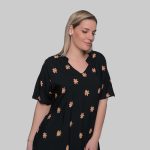 Gomore Φόρεμα Μαύρο Με Φοίνικες Γυναικείο Μακρύ Εβαζέ Με Ζώνη Κοντομάνικο All Day - 52674 - Image 4