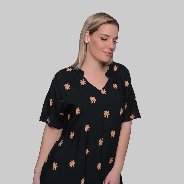 Gomore Φόρεμα Μαύρο Με Φοίνικες Γυναικείο Μακρύ Εβαζέ Με Ζώνη Κοντομάνικο All Day - 52674 - Image 4