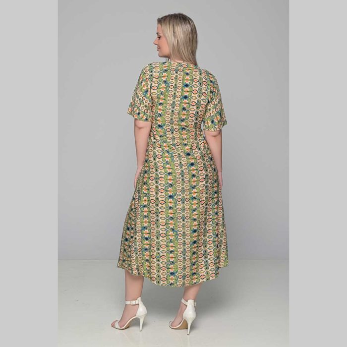 Gomore Φόρεμα Πράσινο Με Εμπριμέ Γυναικείο Μακρύ Εβαζέ Με Ζώνη Κοντομάνικο All Day - GM-52675-G - Image 3