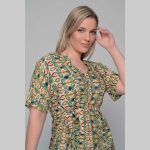 Gomore Φόρεμα Πράσινο Με Εμπριμέ Γυναικείο Μακρύ Εβαζέ Με Ζώνη Κοντομάνικο All Day - GM-52675-G - Image 4