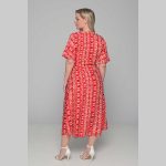 Gomore Φόρεμα Κοραλοκόκκινο Με Εμπριμέ Γυναικείο Μακρύ Εβαζέ Με Ζώνη Κοντομάνικο All Day - 52675 - Image 3