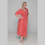 Gomore Φόρεμα Κοραλοκόκκινο Με Εμπριμέ Γυναικείο Μακρύ Εβαζέ Με Ζώνη Κοντομάνικο All Day - 52675 - Image 4