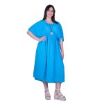 Gomore Φόρεμα Τυρκουάζ Γυναικείο Γκοφρέ Μaxi Με Σούρα Κοντομάνικο All Day - 52684-TR