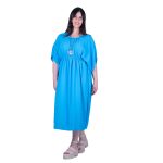 Gomore Φόρεμα Τυρκουάζ Γυναικείο Γκοφρέ Μaxi Με Σούρα Κοντομάνικο All Day - 52684-TR - Image 3