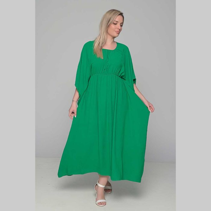 Gomore Φόρεμα Πράσινο Γυναικείο Μaxi Με Σούρα Κοντομάνικο All Day - GM-52684 - Image 3
