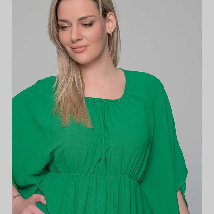 Gomore Φόρεμα Πράσινο Γυναικείο Μaxi Με Σούρα Κοντομάνικο All Day - GM-52684 - Image 4