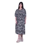 Gomore Φόρεμα Μαύρο Γυναικείο Με Λευκά Σχέδια Σούρα Κοντομάνικο All Day - 52685-BC - Image 2