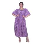 Gomore Φόρεμα Μωβ Γυναικείο Με Εκρού Σχέδια Σούρα Κοντομάνικο All Day - 52685-PL