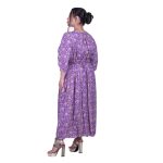 Gomore Φόρεμα Μωβ Γυναικείο Με Εκρού Σχέδια Σούρα Κοντομάνικο All Day - 52685-PL - Image 3