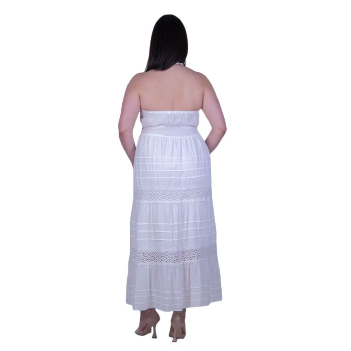 Platinum Φόρεμα Λευκό Γυναικείο Με Δαντέλα Ντεκολτέ Εξώπλατο Μaxi Free Size - 62007-FS - Image 3