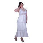 Platinum Φόρεμα Λευκό Γυναικείο Με Δαντέλα Ντεκολτέ Εξώπλατο Μaxi Free Size - 62007-FS - Image 4