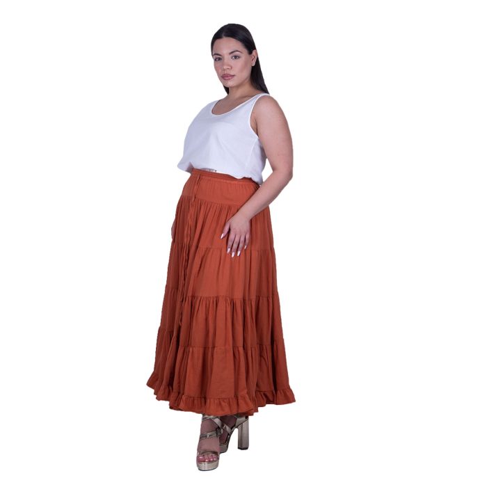 Platinum Φούστα Terracotta Γυναικεία Maxi Ρομαντική Klos All Day Free Size - SAR-62102-TR - Image 3