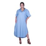 Platinum Φόρεμα - Καφτάνι Γαλάζιο Γυναικείο Κοντομάνικο Midi Βαμβακολινό Free Size - 72525-BL