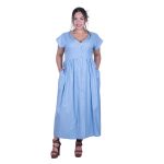 Platinum Φόρεμα Γαλάζιο Γυναικείο Σεμιζιέ Κοντομάνικο Μακρύ Βαμβακολινό All Day - 72528-BL