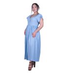 Platinum Φόρεμα Γαλάζιο Γυναικείο Σεμιζιέ Κοντομάνικο Μακρύ Βαμβακολινό All Day - 72528-BL - Image 2