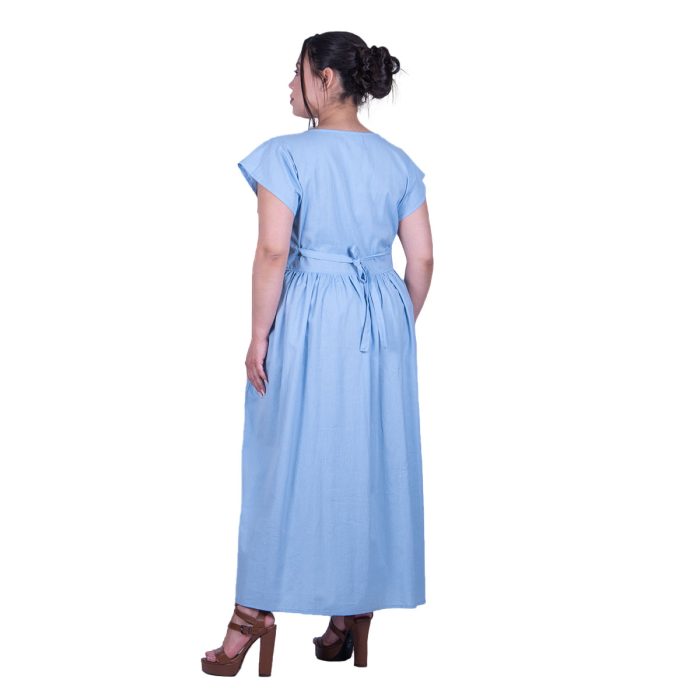 Platinum Φόρεμα Γαλάζιο Γυναικείο Σεμιζιέ Κοντομάνικο Μακρύ Βαμβακολινό All Day - 72528-BL - Image 3