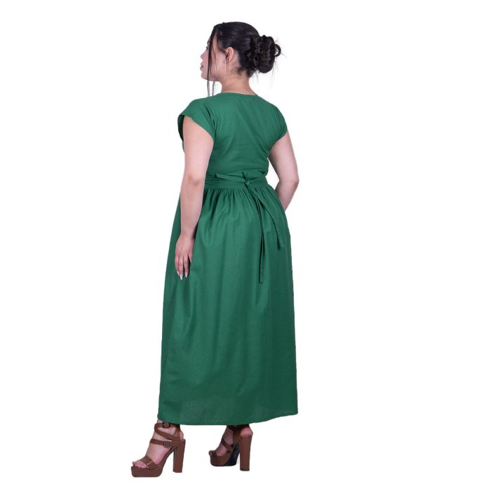 Platinum Φόρεμα Πράσινο Γυναικείο Σεμιζιέ Κοντομάνικο Μακρύ Βαμβακολινό All Day - 72528-GR - Image 3