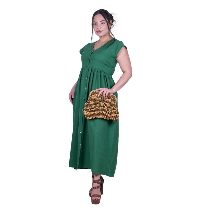 Platinum Φόρεμα Πράσινο Γυναικείο Σεμιζιέ Κοντομάνικο Μακρύ Βαμβακολινό All Day - 72528-GR - Image 4
