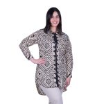 Platinum Πουκαμίσα Εκρού - Μαύρο Γυναικεία Με Γιακά Και Κουμπιά Μακρυμάνικη Free Size - 72551-71