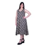 Platinum Φόρεμα Μαύρο Με Εκρού Boho Γυναικείο Αμάνικο Μακρύ Εβαζέ Free Size - 72558-75