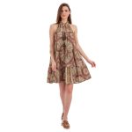 Platinum Φόρεμα Λαδί - Μωβ Γυναικείο Boho Με Χρυσό Παρτούς Ώμους Free Size - 82542-80C