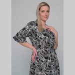 Gomore Φόρεμα Μαύρο Με Εμπριμέ Γυναικείο Midi Εβαζέ Με Ζώνη Τρουακαρ All Day - BC-52671 - Image 2