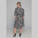 Gomore Φόρεμα Μαύρο Με Εμπριμέ Γυναικείο Midi Εβαζέ Με Ζώνη Τρουακαρ All Day - BC-52671 - Image 4