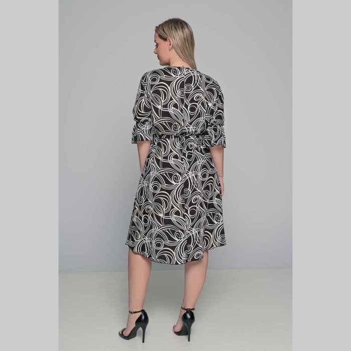 Gomore Φόρεμα Μαύρο Με Εμπριμέ Γυναικείο Midi Εβαζέ Με Ζώνη Τρουακαρ All Day - BC-52671 - Image 4