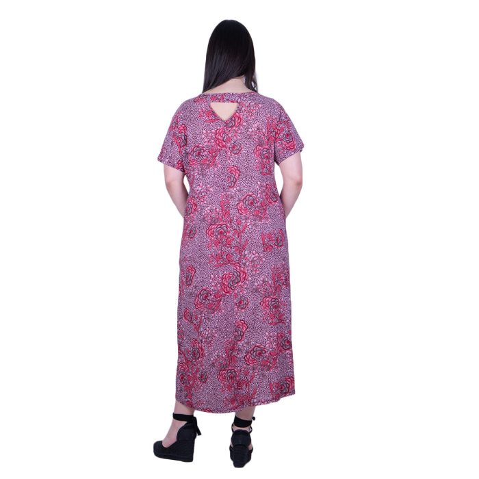 Gomore Φόρεμα Σάπιο Μήλο Με Floral Σχέδια Γυναικείο Μακρύ Εβαζέ Κοντομάνικο All Day - 22537 - Image 3