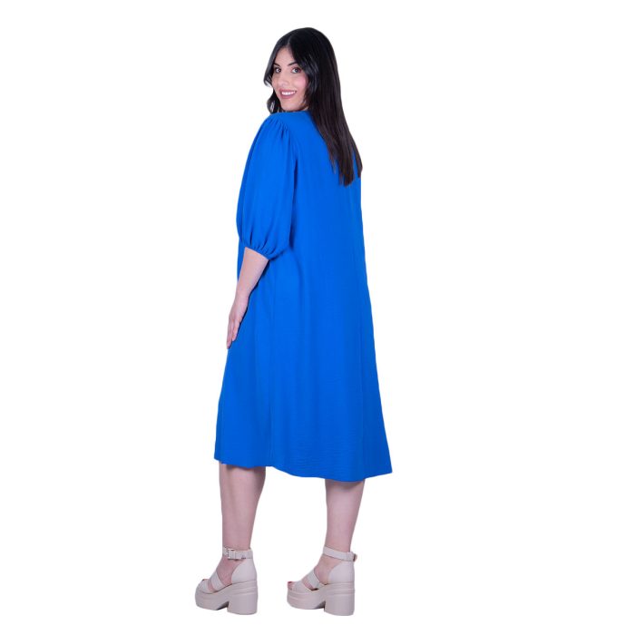 Gomore Φόρεμα Μπλε Ίντιγκο Γυναικείο Midi Εβαζέ Με Ντεκολτέ Τρουακαρ All Day  -GM-26770-BL - Image 3