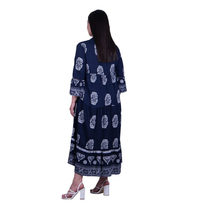 Gomore Φόρεμα Μπλε Γυναικείο Μidi Εκρού Σχέδια Τρουακαρ All Day Free Size - GM-51604-BL - Image 4