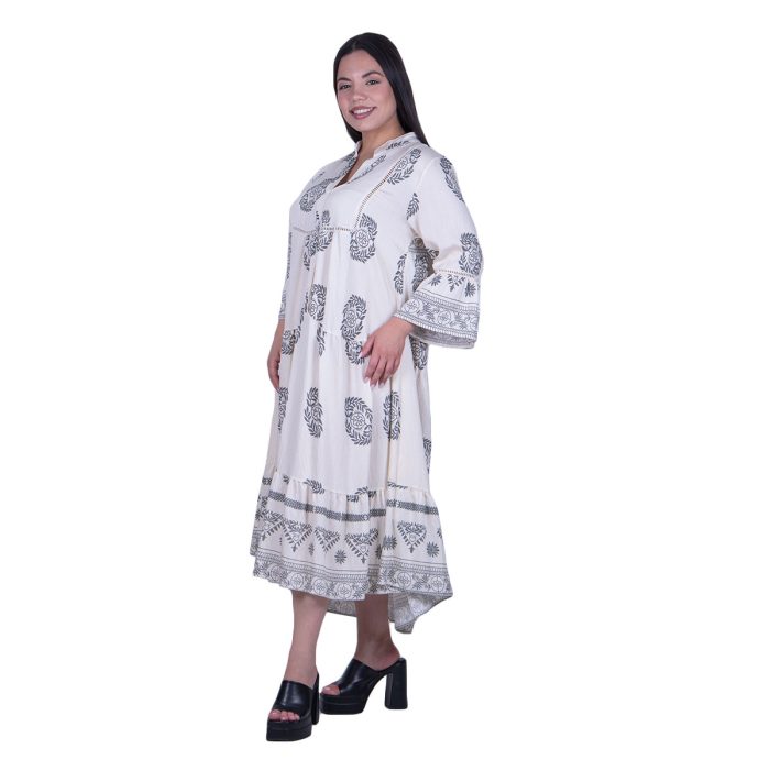 Gomore Φόρεμα Εκρού Γυναικείο Μidi Μπλε Σχέδια Τρουακαρ All Day Free Size - GM-51604-W - Image 3