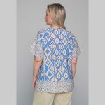 Gomore Μπλούζα Εκρού Με Σιέλ Μοτίβο Γυναικεία Κοντομάνικη All Day - GM-52249-BL - Image 3