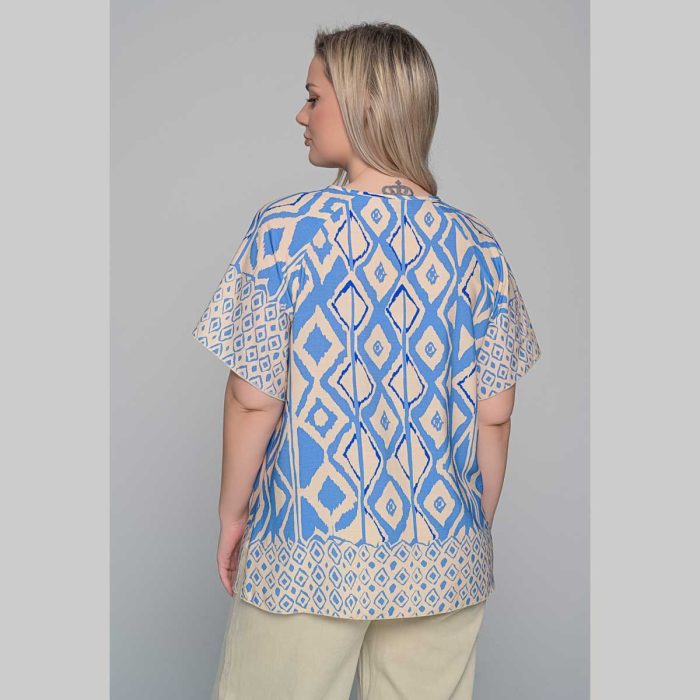 Gomore Μπλούζα Εκρού Με Σιέλ Μοτίβο Γυναικεία Κοντομάνικη All Day - GM-52249-BL - Image 3