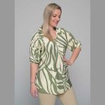 Gomore Πουκαμίσα Λαδί - Εκρού Γυναικεία Με Γιακά Και Ντεκολτέ Τρουακαρ All Day - GM-52343-L