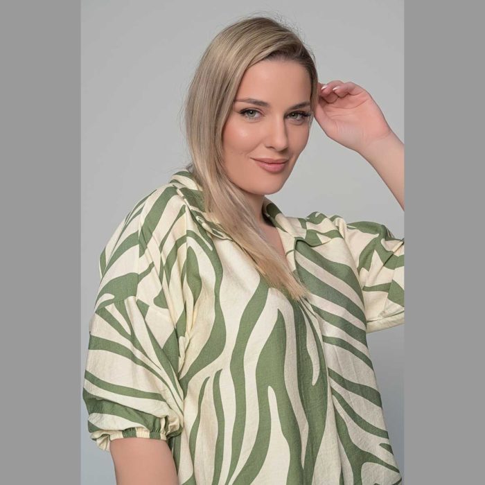 Gomore Πουκαμίσα Λαδί - Εκρού Γυναικεία Με Γιακά Και Ντεκολτέ Τρουακαρ All Day - GM-52343-L - Image 3