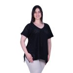 Gomore Μπλούζα Μαύρη Γυναικεία Μπρόντερι Ελαστική Κοντομάνικη Με Ντεκολτέ All Day - GM-52941-BC