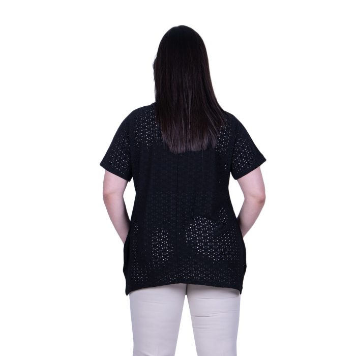 Gomore Μπλούζα Μαύρη Γυναικεία Μπρόντερι Ελαστική Κοντομάνικη Με Ντεκολτέ All Day - GM-52941-BC - Image 3